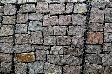 Rock sliding prevention. Mesh net and mutiple strong nails help to catch loosened rocks and boulders from steep slopes