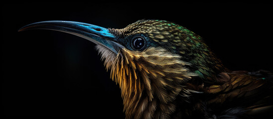 Close-Up Portrait of a Colorful Bird against Black Background