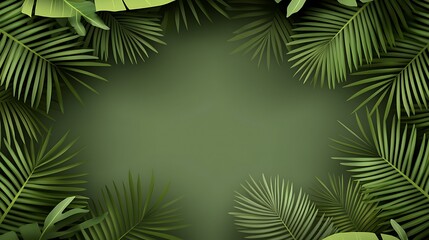 Lush Green Tropical Palm Leaves Frame Background