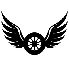 Winged wheel black and white. Winged motorcycle wheel Silhouette, Racing elements illustration