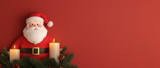 Fototapeta premium nostalgic Santa Claus figure with candles and pine branches creates warm holiday atmosphere. Perfect for festive decorations and seasonal celebrations