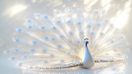 Fototapeta premium Illuminated mechanical peacock displaying led-lit feathers modern art exhibit indoor gallery creative installation