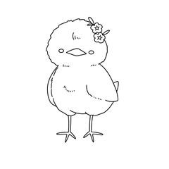 A cute little chicken with a flower on its head