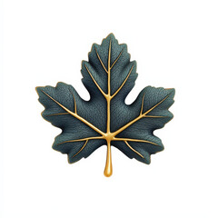 Fototapeta premium textured green grape leaf with golden stem, showcasing intricate details and modern design. This artistic piece adds touch of elegance to any decor