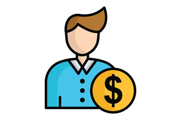 Customer icon. colored outline icon style. people with dollar. icon related to procurement. procurement management elements vector illustration