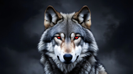 Fototapeta premium An alpha wolf with striking red eyes