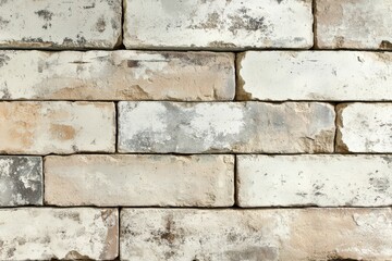 Grimy beige brick wall with gray joints