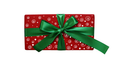 Gift isolated on white background. Rectangular box. Red wrapping paper. Filled with various...