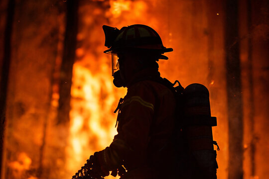 bombero trabajando en un gran incendio provocado por la sequ&iacute;a en un bosque