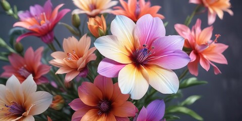 Delicate Airbrushed Flowers in Vibrant Colors, summer flowers, hand-painted flowers