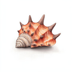 Fototapeta premium detailed watercolor of rock shell showcasing its unique texture and colors. shell features prominent spikes and spiral design, evoking sense of marine beauty
