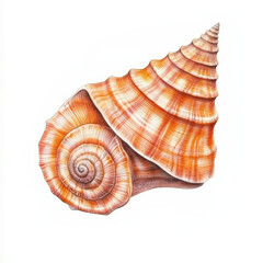 Obraz premium Beautiful watercolor of wentletrap shell, showcasing intricate patterns and warm orange hues. This artwork captures delicate beauty of marine life