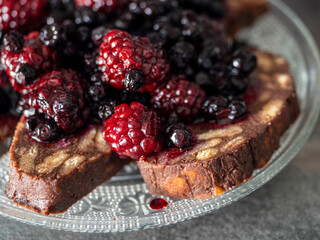 Homemade Romanian traditional sweet biscuits chocolate salami dessert with berries
