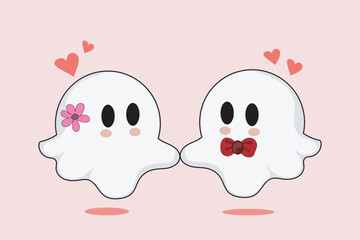 Fototapeta premium A cute vector illustration of a ghost couple with adorable expressions. 