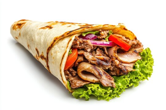 Isolated doner kebab or shawarma on white Fast food Clipping path for menu design