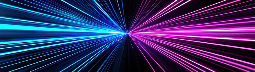Fototapeta premium Vibrant blue and pink energy beams radiate outward in abstract motion, creating dynamic visual effect. interplay of colors evokes sense of movement and excitement