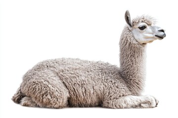 Isolated white background with medium grey alpaca Lama pacos