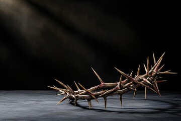 Jesus crown of thorns on a dark backdrop with window light and space for text suitable for a Christian or Easter theme
