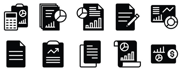 Report Icon Set Detailed Solid Style Collection for Data and Insights