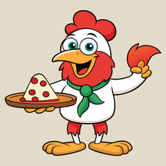 Fototapeta premium A chicken with pizza vector cartoon
