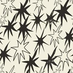 Cute seamless pattern with textured stars. Vector square print, background, design 