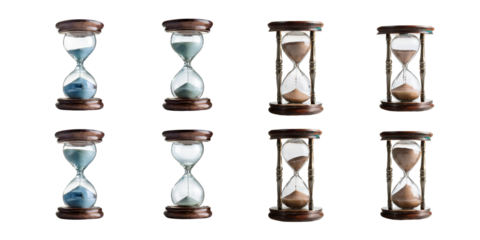 Vintage Hourglasses on Display with Different Sands, png collection isolated on transparent background
