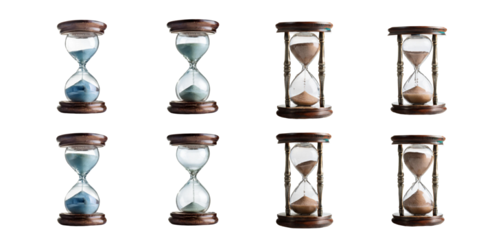 Vintage Hourglasses on Display with Different Sands, png collection isolated on transparent background
