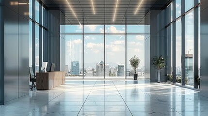A modern office with windows.