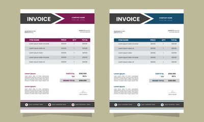 modern and corporate Business invoice form template. Invoicing quotes, money bills or price invoices and payment agreement design templates. Tax form, bill graphic or payment receipt page vector set