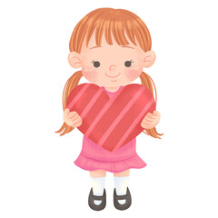 Illustration of Girl with Ginger Hair holding a big Heart. perfect for Pattern Design, social media, product or merch design for Valentines day