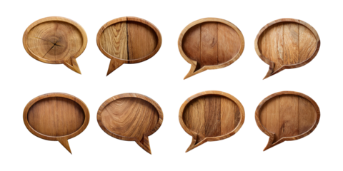 Wooden Speech Bubbles for Creative Communication, png collection isolated on transparent background