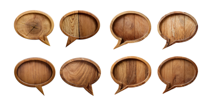 Wooden Speech Bubbles for Creative Communication, png collection isolated on transparent background