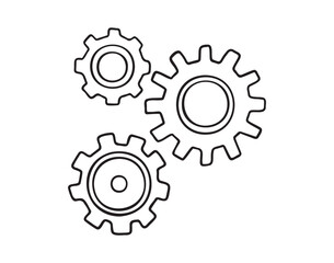 cogs and gears doodle hand drawn icon. Outline drawing settings three cogs and gears line clipart symbol