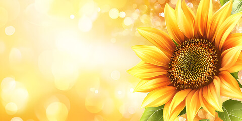 Obraz premium Close-Up of a Sunflower on a Yellow Bokeh Background