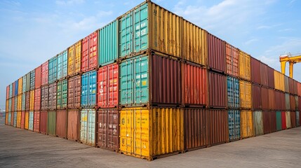 Colorful Stacked Cargo Shipping Containers At Port