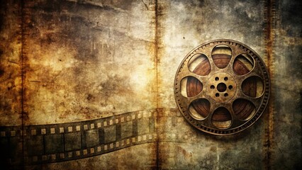 Naklejka premium Vintage Film Reel on Aged Paper Background A nostalgic image suggesting a story waiting to be told