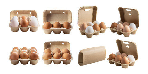 Assorted Eggs in Eco-Friendly Cartons, set collection, mega bundle, isolated on transparent background