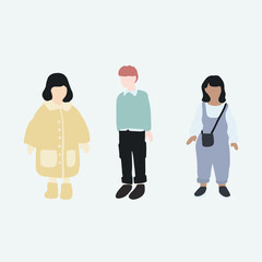 flat minimal children male and female vector illustration in winter clothing concept isolated set collection. For architecture rendering, graphic design, info graphic, media