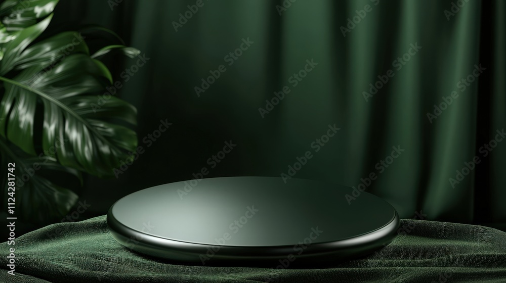Aufkleber a green podium for product presentation, with a green background and a simple, round design. with an