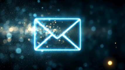 Futuristic blue email icon formed by shimmering particles, representing online messaging and technology