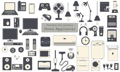 手描きの家電イラスト素材セット（シンプルタッチ）
