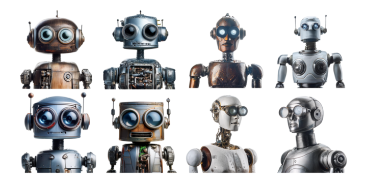 Vintage Robot Collection with Unique Designs, set collection, mega bundle, isolated on transparent background