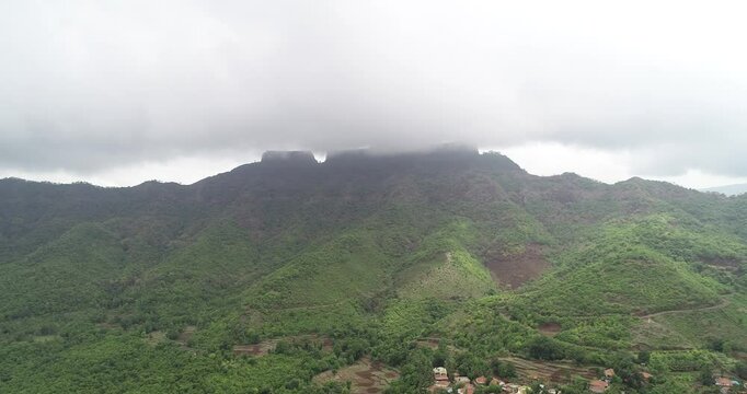 Indian mountain with fog Drone view