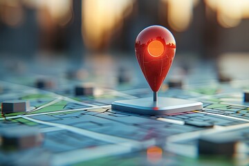 Location pin indicating urban navigation and exploration on a city map, displaying various streets and routes nearby.