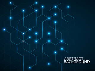 Obraz premium Abstract geometric background with glowing cubes. Geometrical technology concept with lines and points