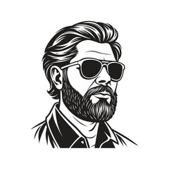 Fototapeta premium A monochrome vector illustration of a bearded man wearing sunglasses with a stylish mustache