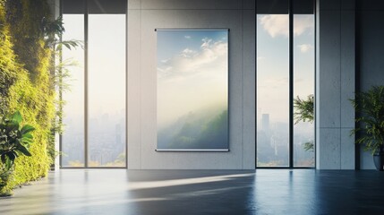 Fototapeta premium Modern interior with landscape art.