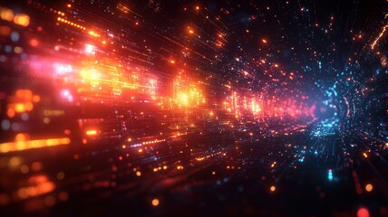 Obraz premium Abstract digital tunnel with vibrant light trails and depth.