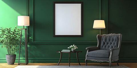 Minimalist Living Room with Green Wall