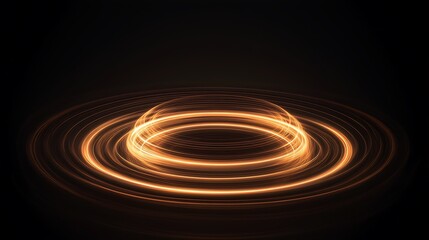 A clean soundwave that transforms into glowing concentric rings radiating outward, plain black background	
